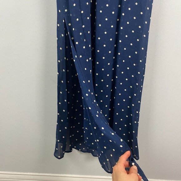 Reformation Augusta Maxi Dress Size Medium Navy Polka Dot Side Slit - Picture 6 of 11